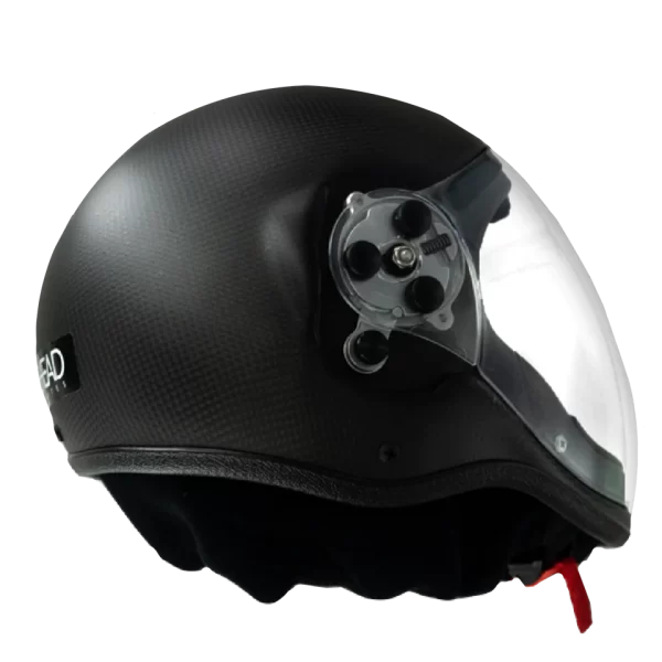 BONEHEAD DYNAMIC FULL FACE HELMET, CARBON FIBER. Shown from the side with closed visor