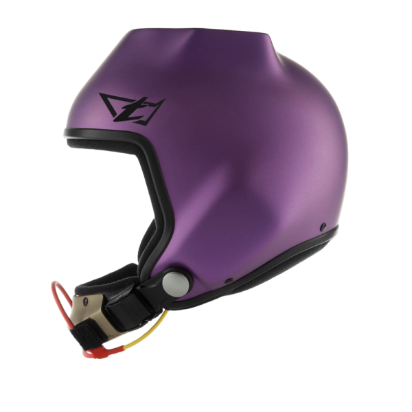 Tonfly 2.5X Open Face Skydiving Camera Helmet, color purple. Shown from the side