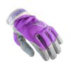 Akando Ultimate Gloves with purple top and grey leather bottom. Shown from the side