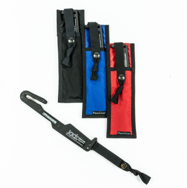 PG black jack knifes. Black knife and black, blue and red pouch