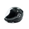 Aero skydiving helmet made by Bonehead. Black helmet made form carbon fiber shown from the side with closed visor