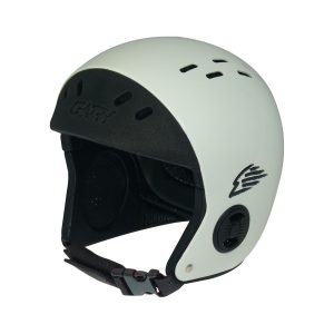 Gath Eva open face skydiving helmet, White color. Shown from the side