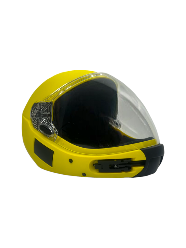 Square1 Kiss skydiving fullface helmet shown from the side with closed visor. Color: Yellow