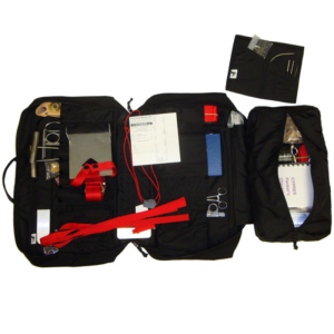 Paragear Large Rigger Kit with black bag. Shown while opened with a lot of tools inside