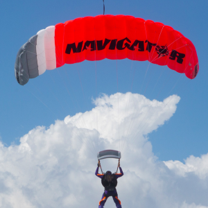 Performance Designs Navigator canopy. Shown from the bottom during flight.