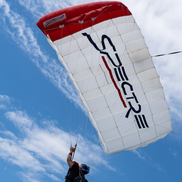 Performance Designs Spectre canopy. Shown from the bottom during flight.