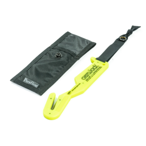 Paragear Aerojack Safety knife. The knife is yellow with black pouches