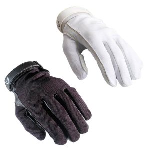 Akando Black and white Indoor Flying Gloves. Shown from the front