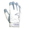 AKANDO PREMIUM WINTER GLOVES with white top and light blue leather on the bottom. Shown from the top