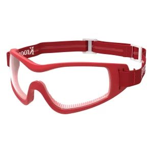 Kroops Arch skydiving goggles with clear lens, red frame and red strap