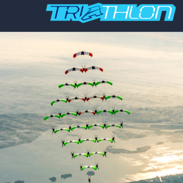 Aerodyne Triathlon Comp CRW main canopy. Shown while flying in formation with other pilots