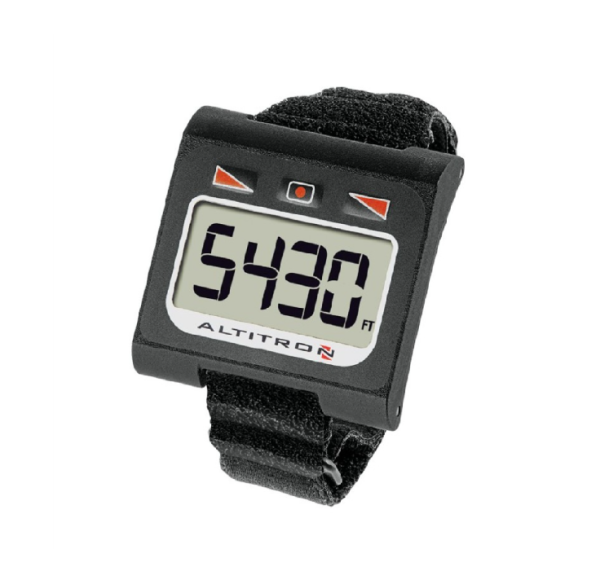Altitron digital altimeter. Square shape with large screen. Made by Parasport Italia.