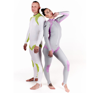 Tonfly Flex Suit. Shown on a male and female model from the side