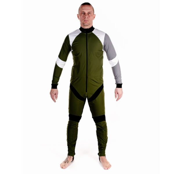 Tonfly Race Suit. Shown from the front on a model