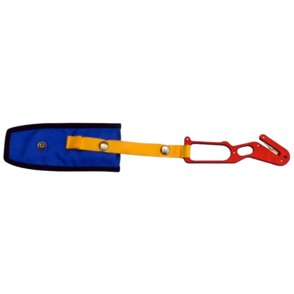 Metal hook knife NK-T01 made by MarS. It comes with a pocket. The knife is red with blue pouch