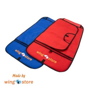 Packing mats made by wingstore, used to pack parachute comfortably and clean. blue on the left side and red on the right side.