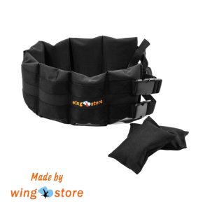 Wingstore weight belt with maximum of eight kilograms load. Black with logo on it. Two sturdy buckles helps to keep it secure.