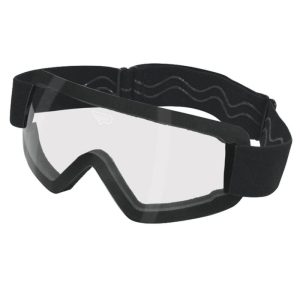 Parasport Itaia PS4 Visor skydiving goggles with black strap and clear lens. Shown from the front