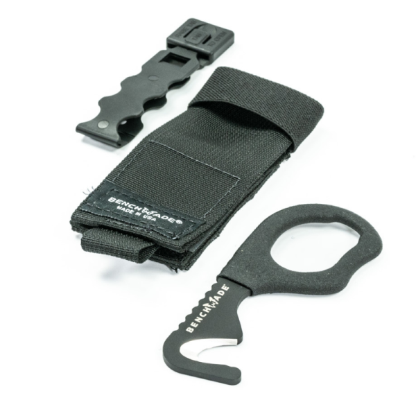 Benchmade 7 Hook Safety Cutter. It is a black safety knife with black pouches