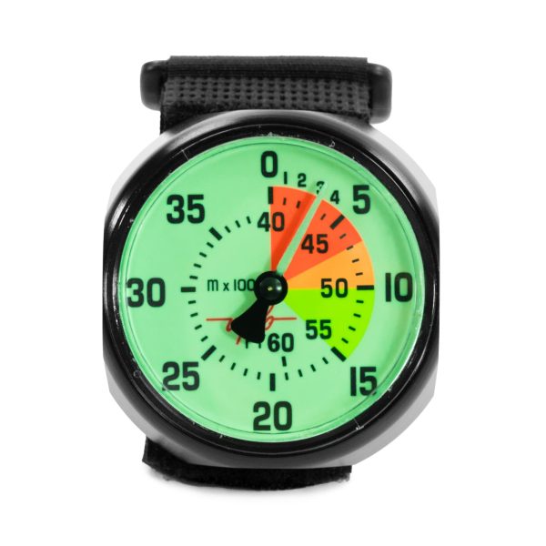 Viplo FT50 with black case and green fluorescent dial in meters.