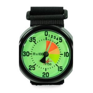 Viplo FT50 analog altimeter with fluorescent dial and black case.