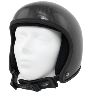 Bonehead Mindwarp open face skydiving helmet, shown from the front. Black carbon color