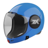 Parasport Italia ZX IAS Fullface helmet with an altimeter installed inside of it. Shown from the front with closed visor. Blue color