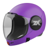 Parasport Italia ZX IAS Fullface helmet with an altimeter installed inside of it. Shown from the front with closed visor. Purple color
