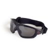 Akando Extreme Sunglasses with smoke lens shown from the front with attached goggle strap