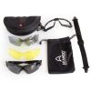 Akando Extreme Sunglasses shown with all accesories: case, pouch, replacement lenses, strap and frame
