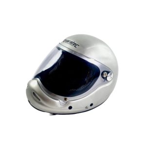 Paratec Freezr MK2 Helmet, silver with paratec logo above the visor. shown from the side