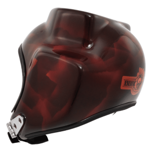 Bonehead Optik Illusion Camera Helmet shown from the side. Color: Dark Red