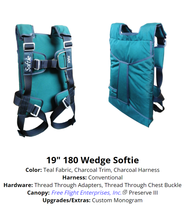 Para-Phernalia Wedge Softie Complete with conventional harness. Shown from the front and back 12