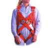 Para-phernalia mini softie rescue emergency parachute with aerobatic harness. Shown from the front on a woman