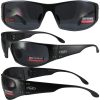 Birdz aluminum sunglasses in gunmetal color, with smoke lenses and eagle engraved on the side of the frame