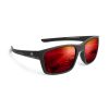 Birdz Alpha Omega 4 Sunglasses with black frame and red lenses. Alpha Omega Logo is printed on the side of the frame