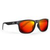 Birdz Alpha Omega 6 Sunglasses with black frame and polarized orange lenses. Alpha Omega Logo is printed on the side of the frame