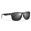 Birdz Alpha Omega 6 Sunglasses with black frame and polarized smoke lenses. Alpha Omega Logo is printed on the side of the frame