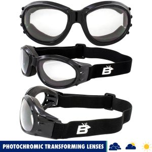 Birdz Eagle, round with photochromic clear to smoke lenses. Picture shows them from 3 angles