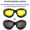 Birdz Eagle, round with photochromic yellow to smoke lenses. Picture shows how they look before and after exposing to direct sunlight