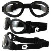 Birdz Parrot Foldable Goggles, round with clear lenses. Picture shows them from 3 angles
