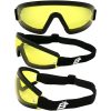 Birdz Wren Goggles, with yellow lenses. Picture shows them from 3 angles