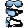 Birdz Wren Goggles, with Blue lenses. Picture shows them from 3 angles