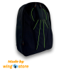 Wingstore black backpack with green pipings. Made from genuine Cordura. Shown from the front.